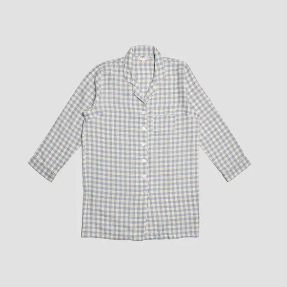 Warm Blue Gingham Linen Nightshirt Piglet