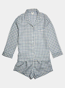  Warm Blue Gingham Linen Pyjama Shorts Set Piglet