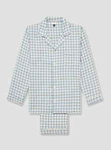  Warm Blue Gingham Linen Pyjama Trouser Set Piglet