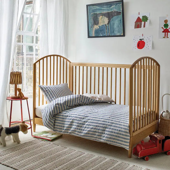 Warm Blue Seersucker Kids Stripe Cotton Bedding Set Piglet