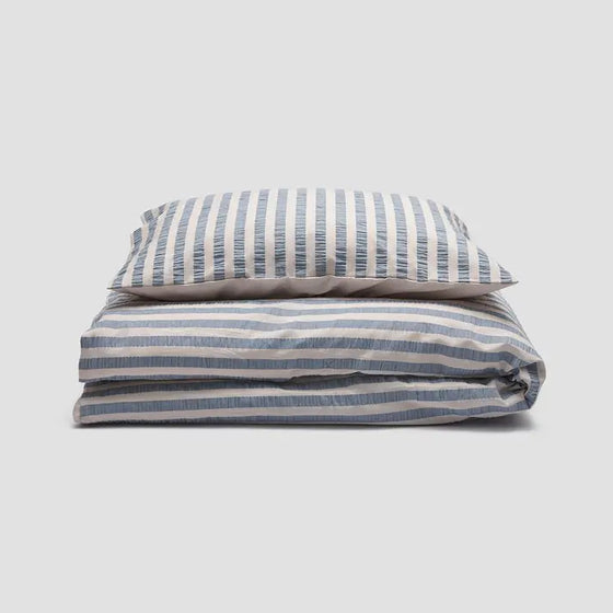 Warm Blue Seersucker Kids Stripe Cotton Bedding Set Piglet