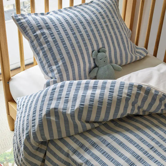 Warm Blue Seersucker Kids Stripe Cotton Bedding Set Piglet