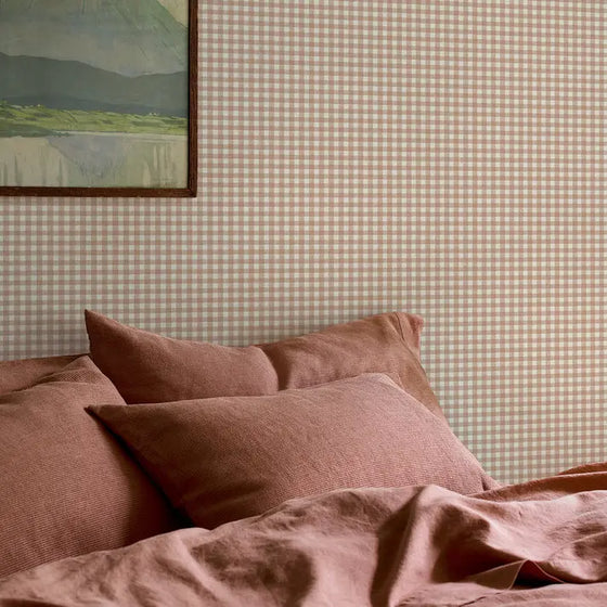 Warm Clay Gingham Wallpaper Piglet