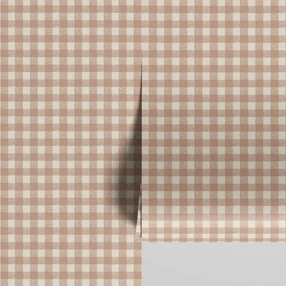 Warm Clay Gingham Wallpaper Piglet