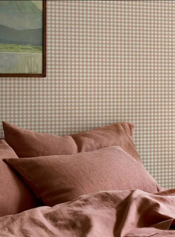 Warm Clay Gingham Wallpaper Piglet