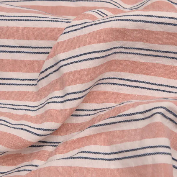 Warm Clay Somerley Stripe Linen Blend Flat Sheet Piglet