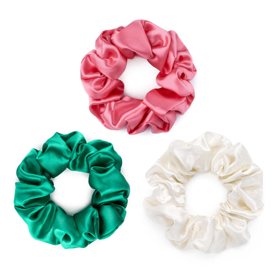 3 Large Silk Scrunchies - Watermelon Sugar Silk Works London