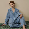 Wave Blue Linen & Tencel Women's Pyjama Trouser Set - Myza