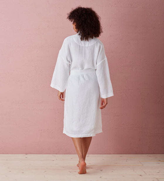 White Layla 100% Linen Robe The Secret Linen Store