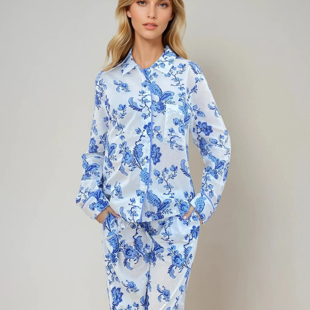 White/Blue Women's Long Sleeve Pyjama - St Ignacio AMOKA DALO