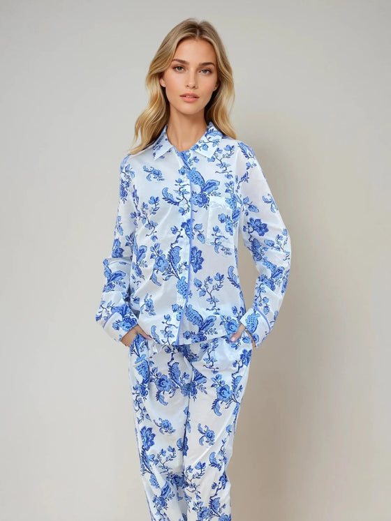 White/Blue Women's Long Sleeve Pyjama - St Ignacio AMOKA DALO