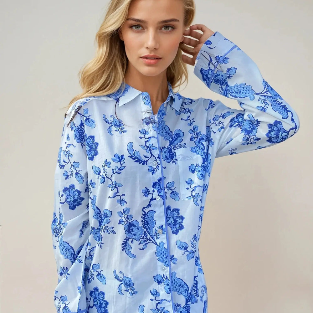 White/Blue Women's Long Sleeve Pyjama - St Ignacio AMOKA DALO