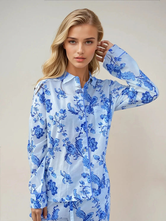 White/Blue Women's Long Sleeve Pyjama - St Ignacio AMOKA DALO