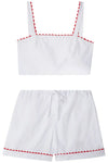 White Crop Top and Shorts Matching Set With Red Ric Rac Trim - 100% Cotton Poplin Sarah Brown London