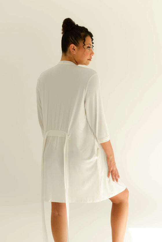 White Drape Bamboo Women's Robe Made Wright London