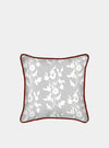 White Foliage on Grey Silk Cushion Long Studio Design