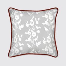  White Foliage on Grey Silk Cushion Long Studio Design