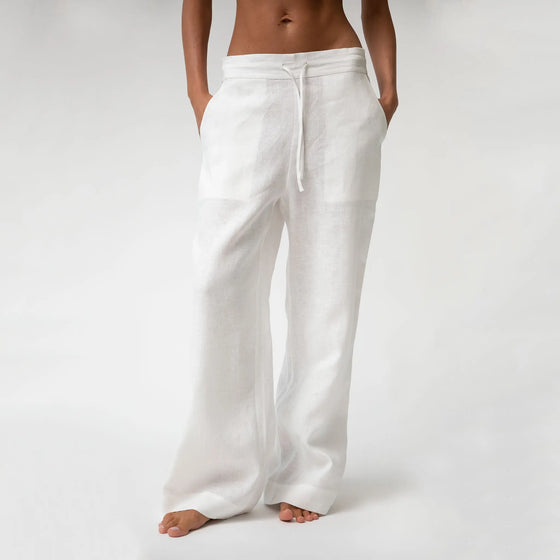 White Heavy Linen Wide-Leg Pants Perfect Days - Myza