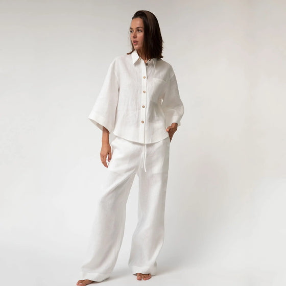 White Heavy Linen Wide-Leg Pants Perfect Days - Myza