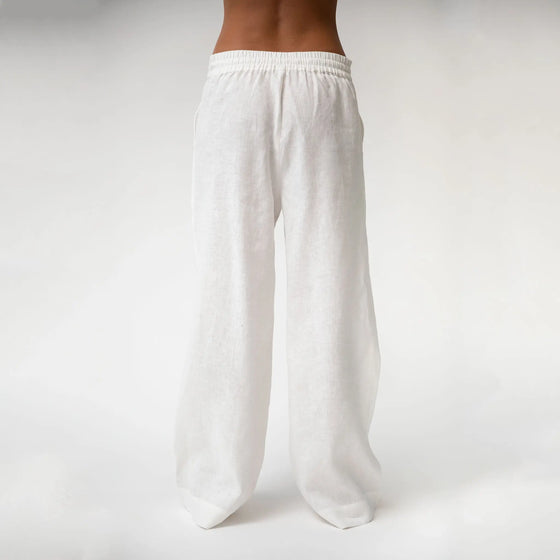 White Heavy Linen Wide-Leg Pants Perfect Days - Myza