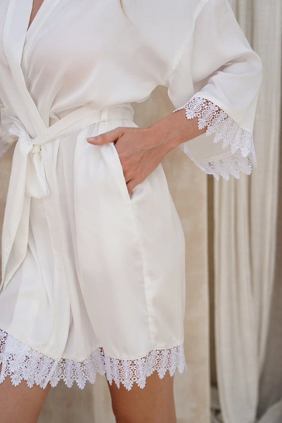 White Lace Trim Bridal Robe Wear the World