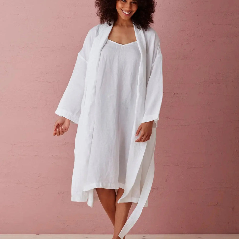 White Layla 100% Linen Robe The Secret Linen Store