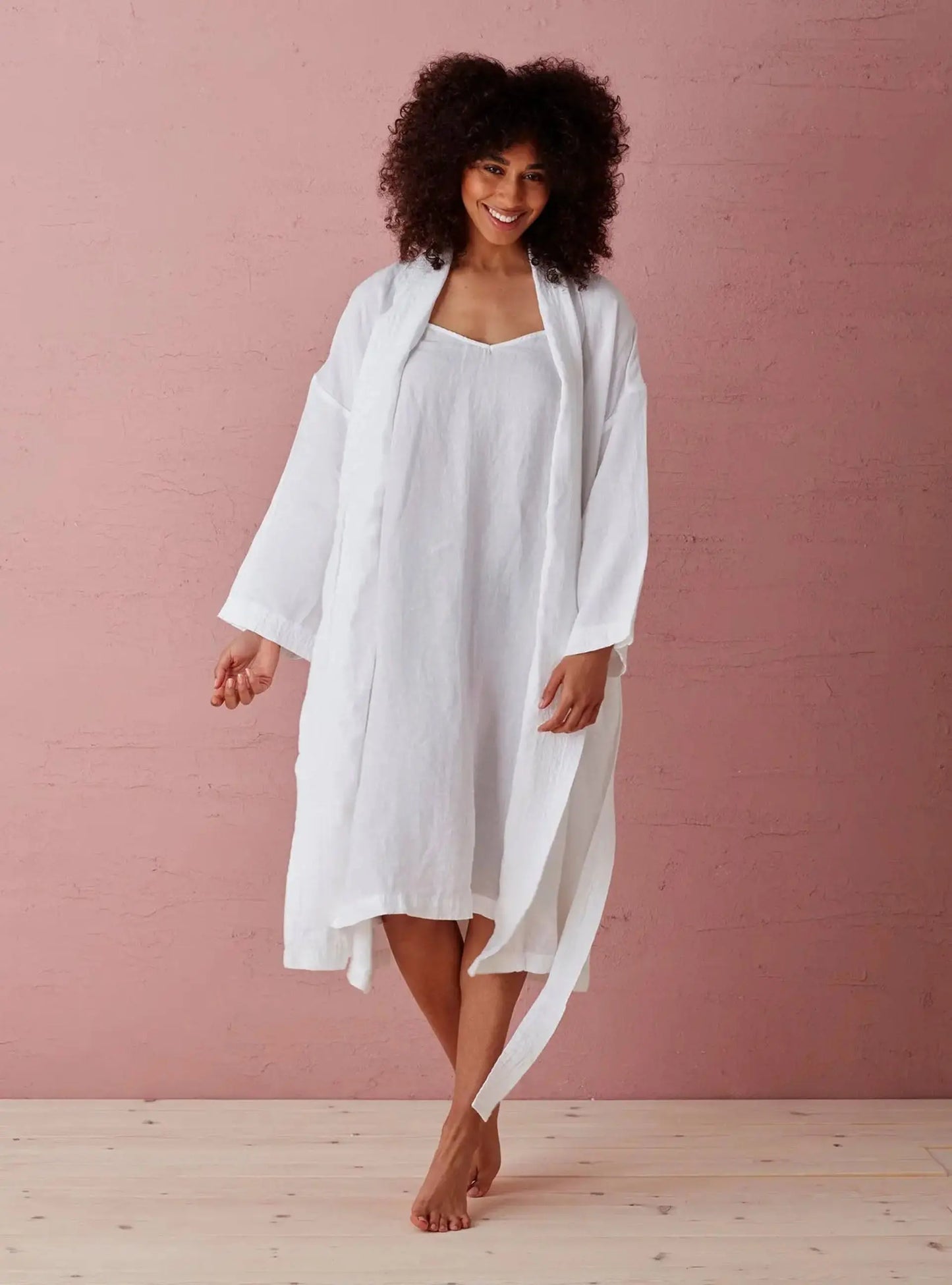 White Layla 100% Linen Robe The Secret Linen Store