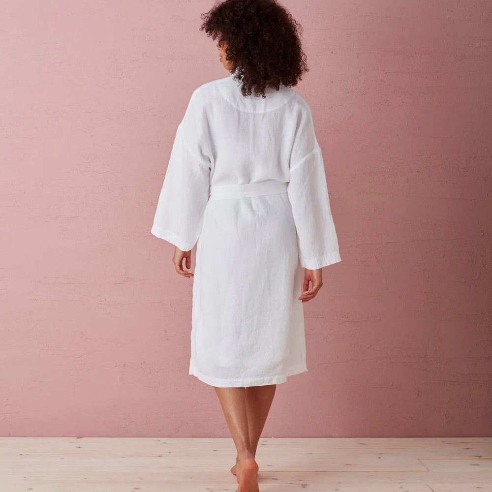 White Layla 100% Linen Robe The Secret Linen Store