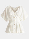 White Linen Blend Button Blouse Paisie