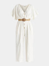 White Linen Blend Button Jumpsuit Paisie