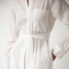 White Linen Voile Button-Down Long Shirt Dress - Myza