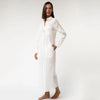 White Linen Voile Button-Down Long Shirt Dress - Myza