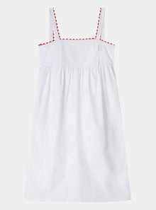  White Midi Nightdress With Red Ric Rac - 100% Cotton Poplin Sarah Brown London