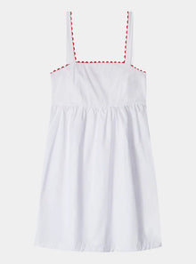  White Mini Nightdress With Red Ric Rac - 100% Cotton Poplin Sarah Brown London