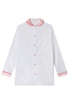 White Nightshirt With Contrasting Pink Collar and Cuffs and Red Ric Rac Trim - 100% Cotton Poplin Sarah Brown London