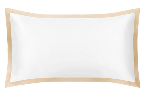 Mayfairsilk Brilliant White and Champagne Oxford Pure Silk Pillowcase MayfairSilk