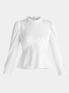 White Pleated Collar Satin Blouse Paisie