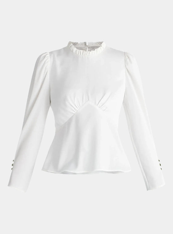 White Pleated Collar Satin Blouse Paisie