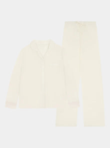  White Rib Knit Bamboo Pyjama Set Made Wright London