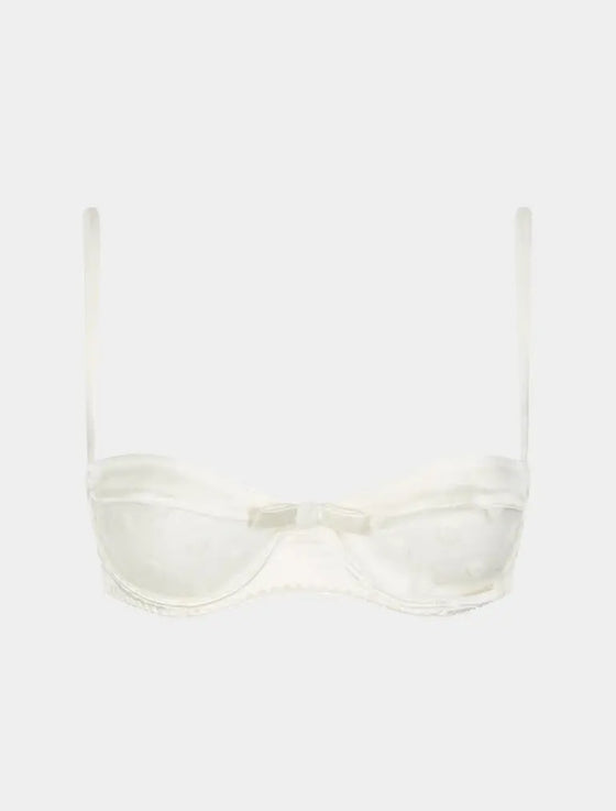 White Stretch Silk With Polka Dot Tulle Balconette Bra Sarah Brown London