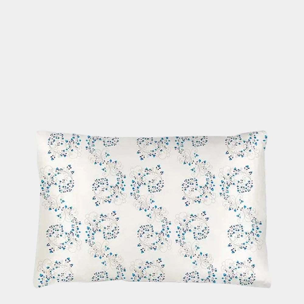 White With Fibonacci Turquoise Flowers Silk Pillowcase Long Studio Design