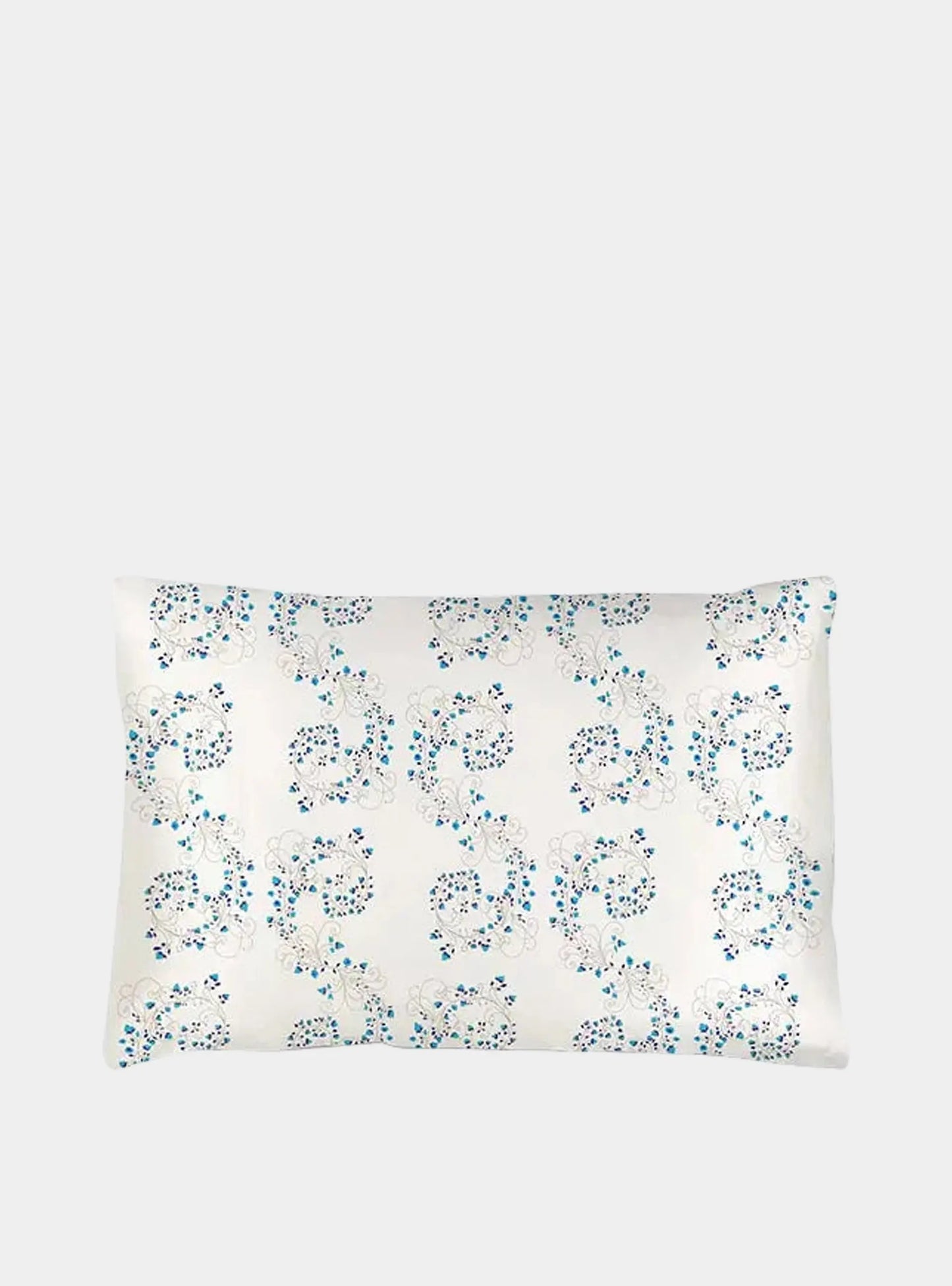 White With Fibonacci Turquoise Flowers Silk Pillowcase Long Studio Design