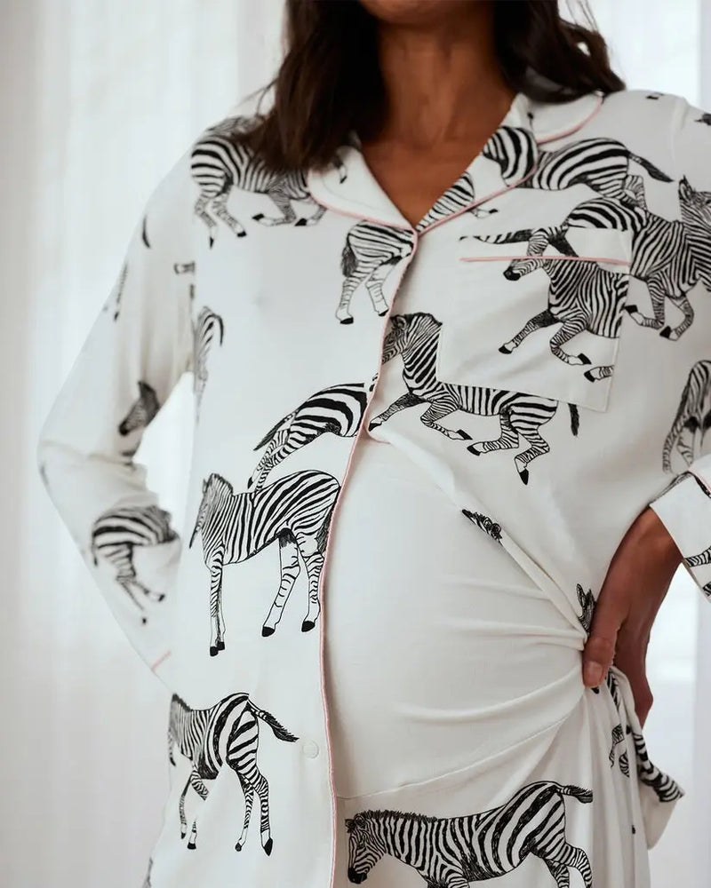 White Zebra Maternity Print Long Pyjama Set Chelsea Peers