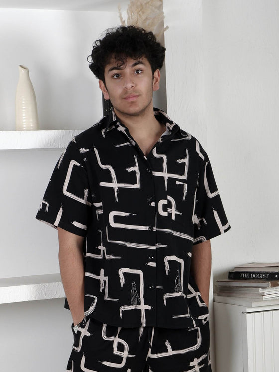 Organic Cotton & Linen Black & White Cuban Shirt