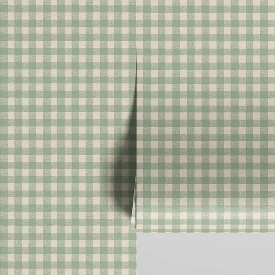 Winter Sage Gingham Wallpaper Piglet