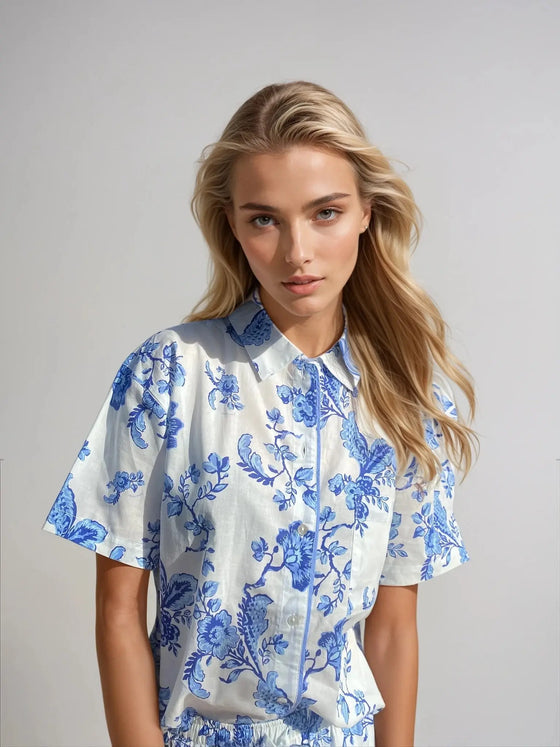 Women's Short Sleeve Pyjamas - St Ignacio - White/Blue AMOKA DALO