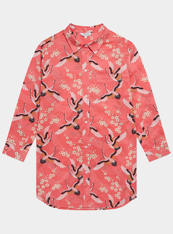 Japanese Crane on Coral Women's Organic Cotton Nightshirt