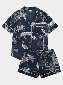  Navy Botanical Jungle Women's Short Sleeve Organic Cotton Pyjama Short Set