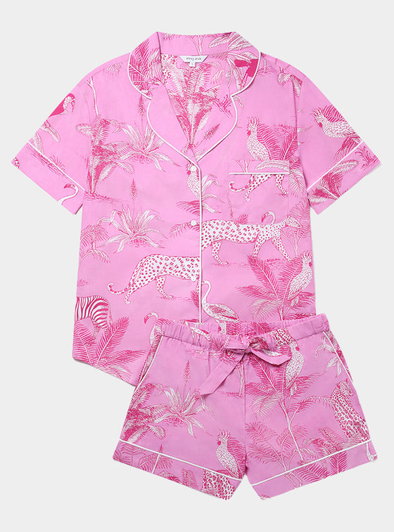 Pink Botanical Jungle Women's Short Sleeve Organic Cotton Pyjama Short Set