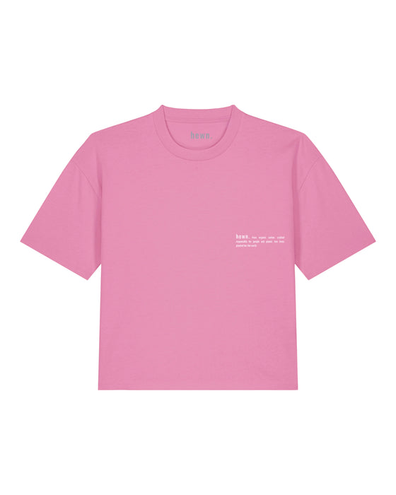 Womens Organic Cotton Boxy T-Shirt in Azalea Pink hewn.